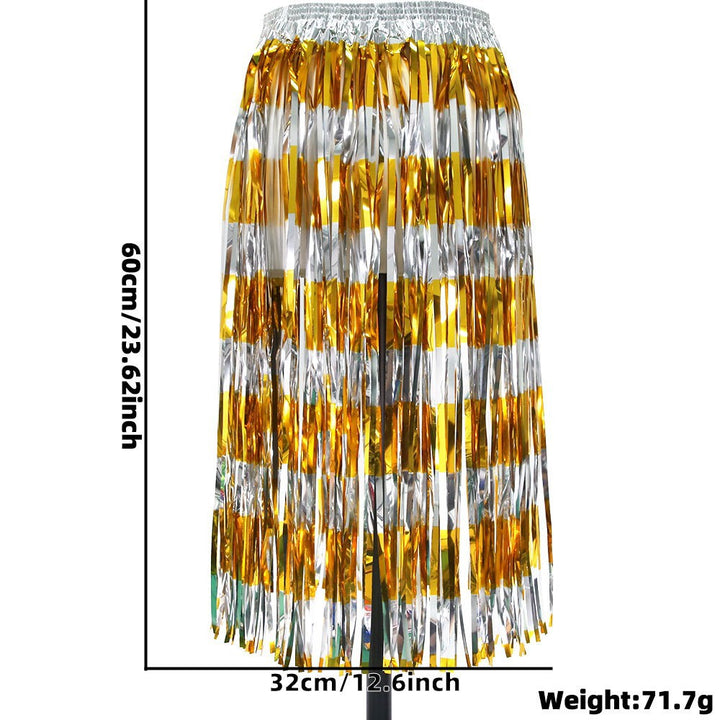 Women's nan metallic foil fringe hula skirt with elastic waistband party costume Bowlift