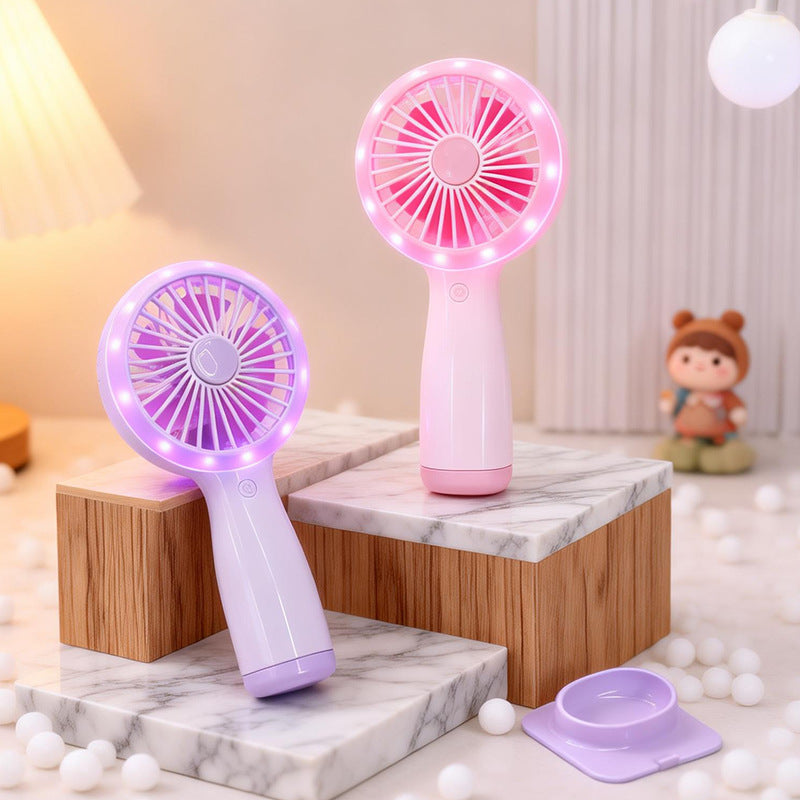 Ladies portable hand fan with LED lighting and USB connection Bowlift