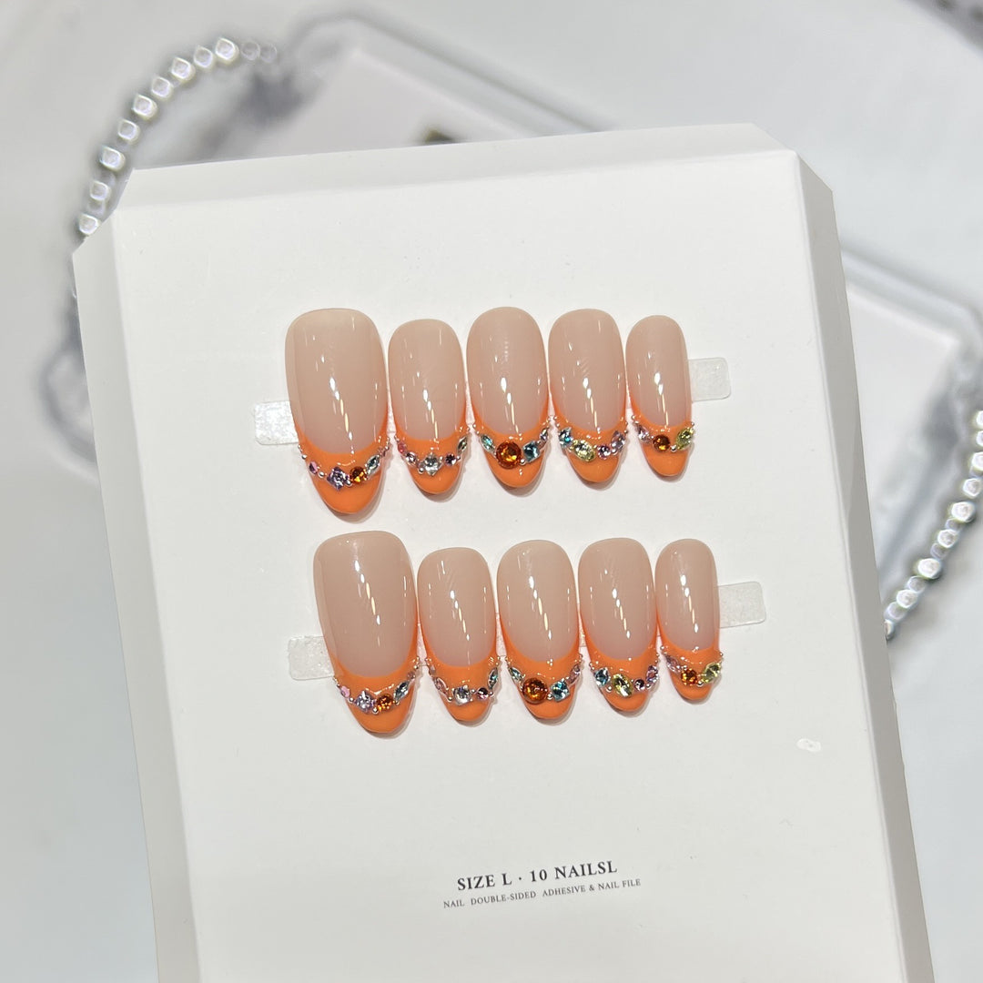 Decorative Press-On Nail Set with Rhinestone Accents Bowlift