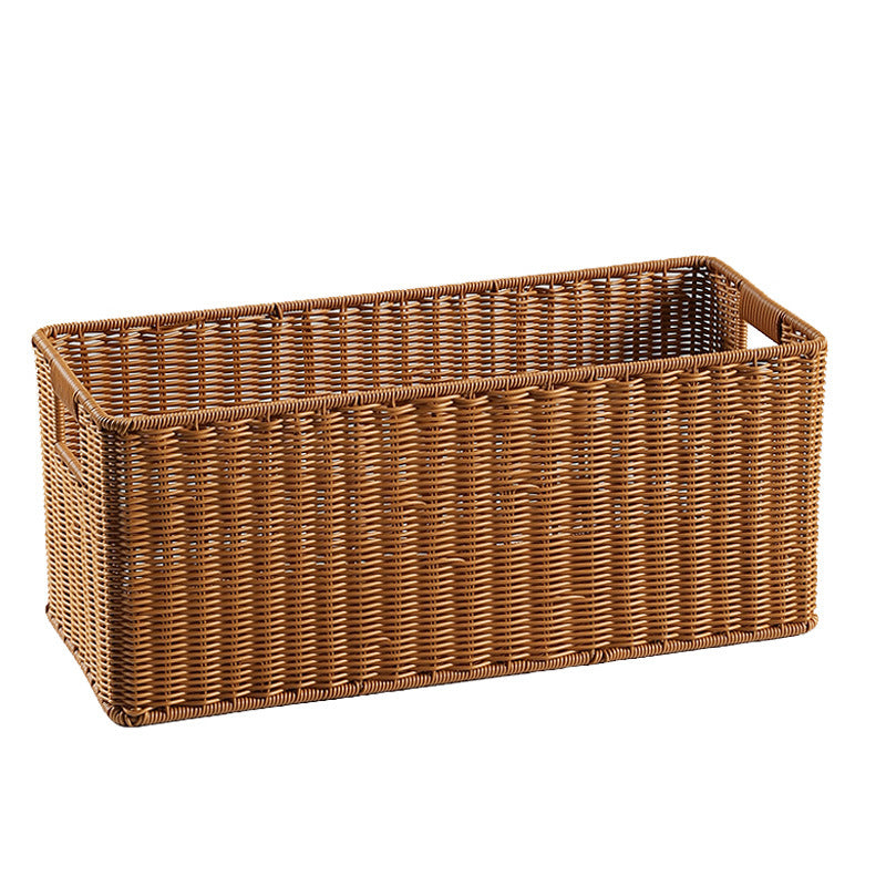 Handwoven Rectangular Storage Bin with Cutout Handles Bowlift