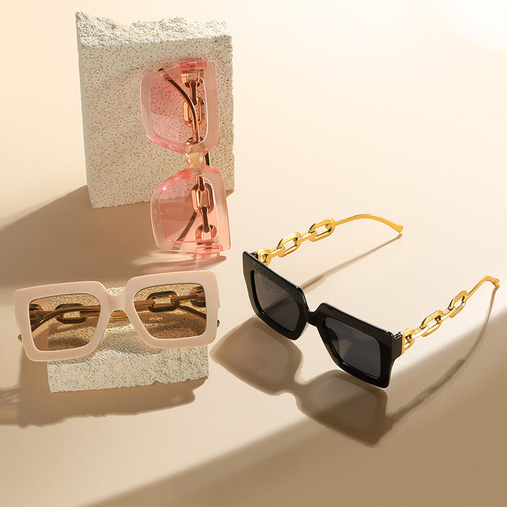 Women's fashionable sunglasses with unique rectangular frame and chain details Bowlift