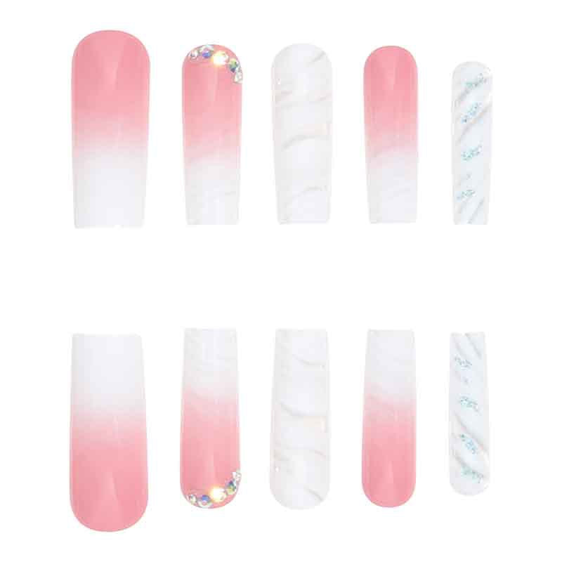 Glossy Long Square Press-On Nails with Glitter Accents Bowlift