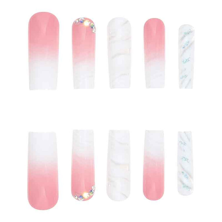 Glossy Long Square Press-On Nails with Glitter Accents Bowlift