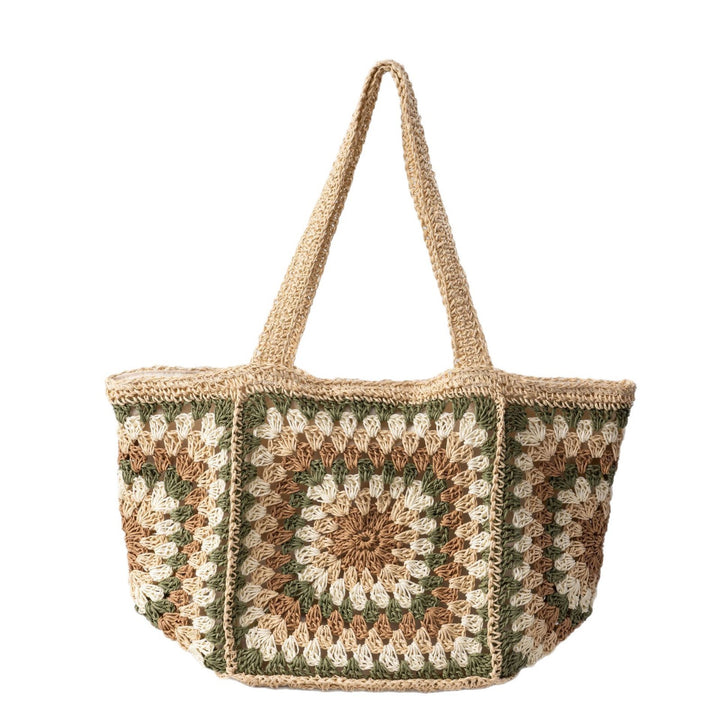 Beach bag made of hand-woven natural material with a square pattern Bowlift