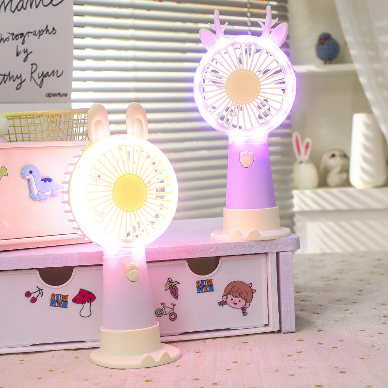 Women Portable Mini LED Fan with Creative Animal Ears Bowlift