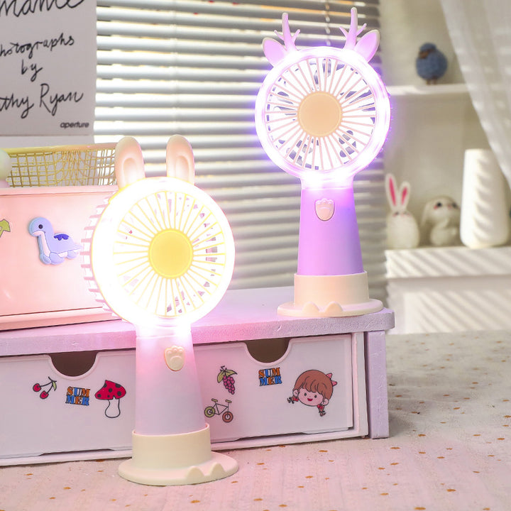 Women Portable Mini LED Fan with Creative Animal Ears Bowlift