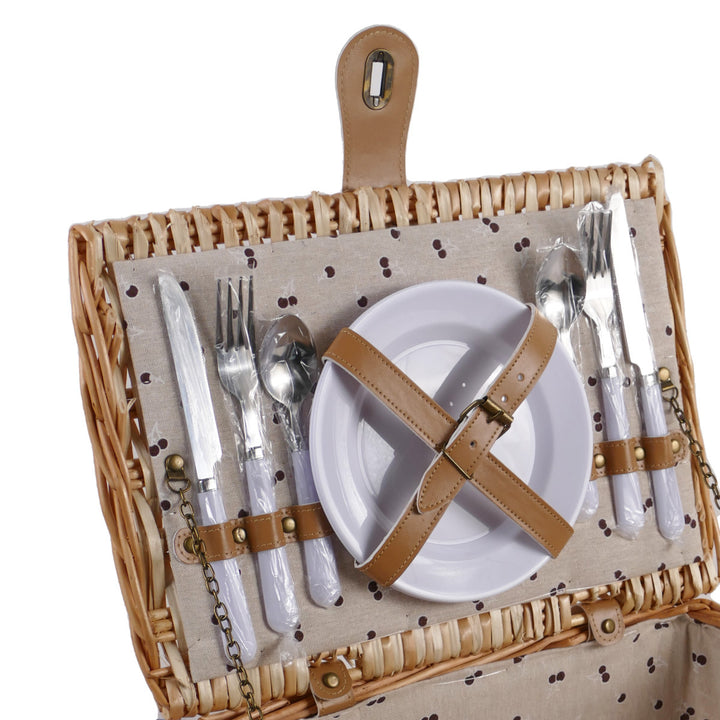 Ladies picnic basket with integrated dish set and decorative details Bowlift