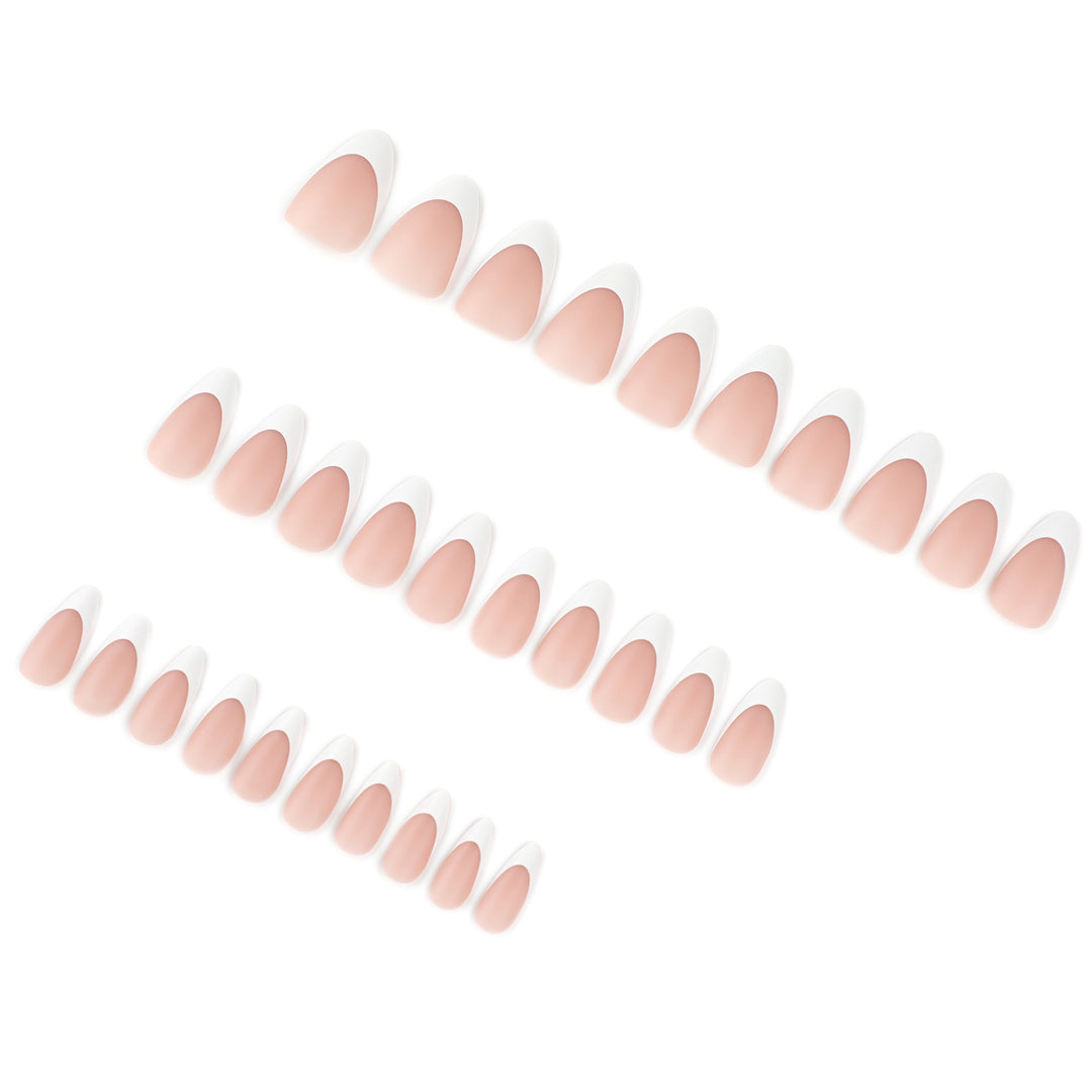 Artistic stiletto nails with elegant French design Bowlift