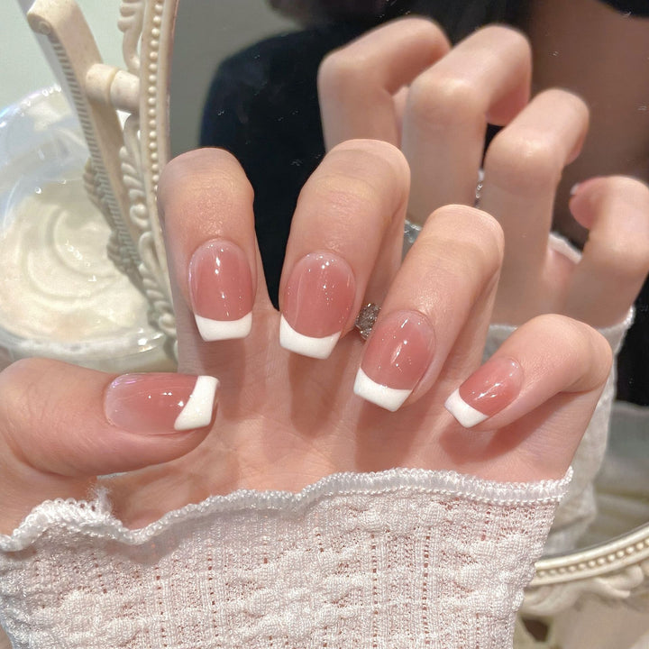 Elegant French Tip Press-On Nail Design Bowlift