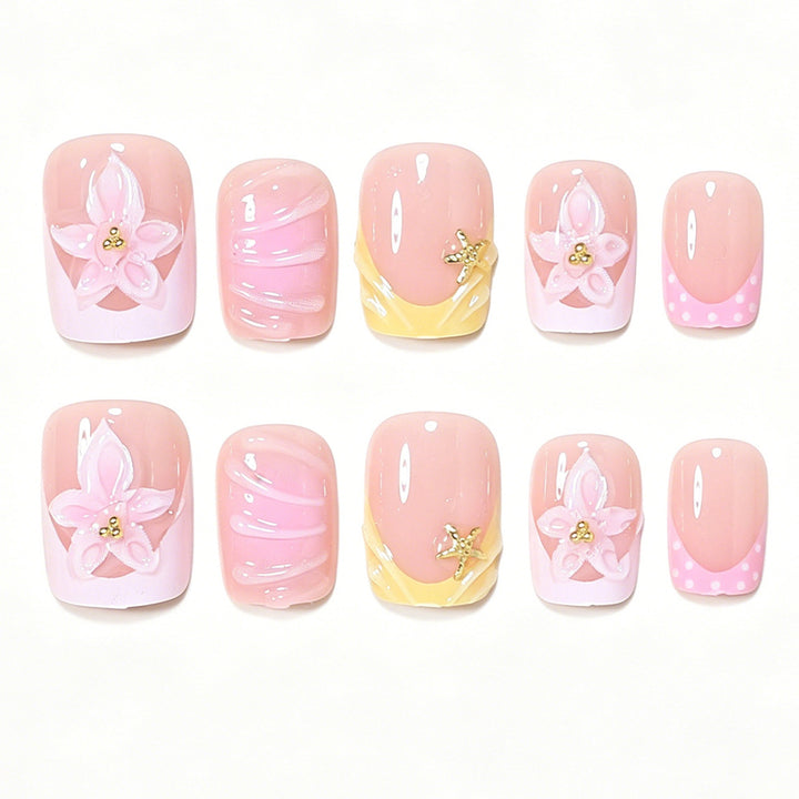 Decorative Press-On Nail Art Tips with Floral Accents Bowlift