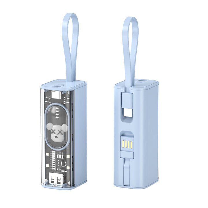 Portable power bank with integrated charging concept and practical carrying strap Bowlift
