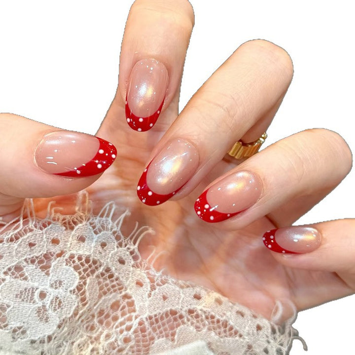Elegant French Tip Press-On Nail Set with Dotted Accents Bowlift