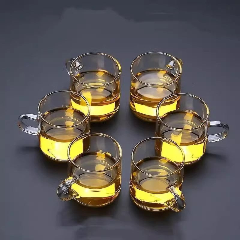 Handblown Double-Wall Glass Espresso Cups with Colored Curved Handles Set Bowlift