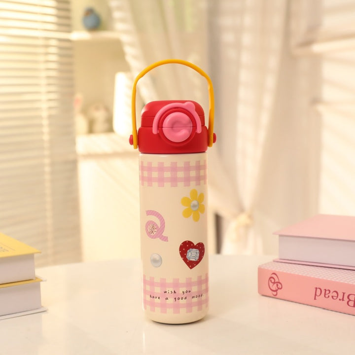 Insulated Stainless Steel Drink Bottle with Cheerful Flower Pattern Bowlift