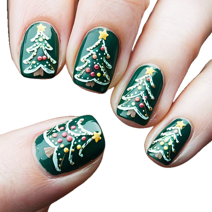 Festive artificial nails with Christmas tree design Bowlift