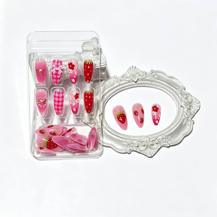 Strawberry-Themed Press-On Nail Art Set Bowlift