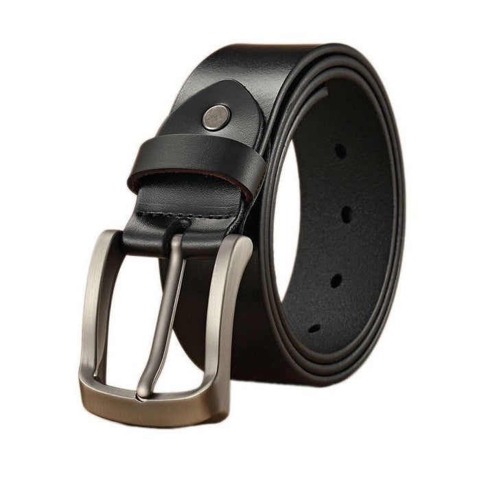 Classic Full-Grain Leather Dress & Casual Belt with Brushed Metal Buckle Bowlift
