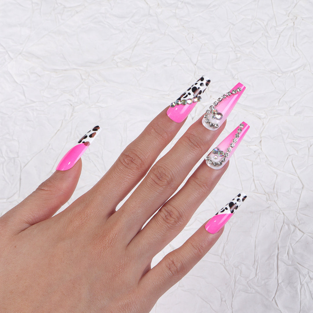 Glamorous Stiletto Press-On Nail Set with Gem Accents Bowlift