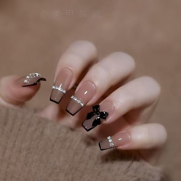 Artificial Nail Set with Glitter and Bow Motif Bowlift