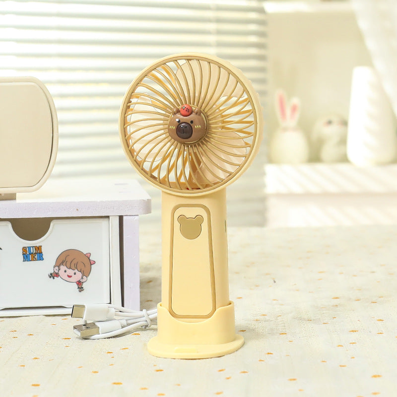 Women's Portable Mini Hand Fan with Cute Bear Design Bowlift