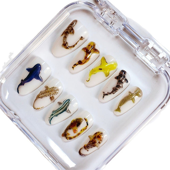 Artistic Shark-Themed Nail Extensions Bowlift