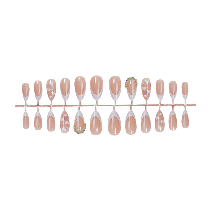 Acrylic Nail Set with Creative Heart and Glitter Motif Bowlift