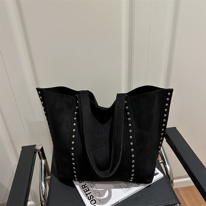Chic Studded Suede Tote Bag Bowlift