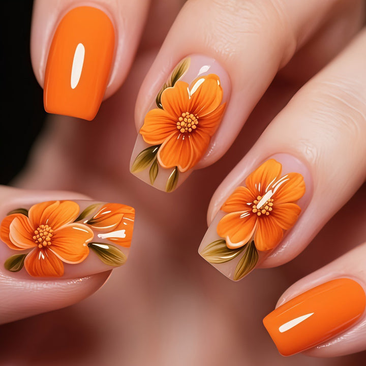 Artificial nails with floral accents and high gloss finish Bowlift