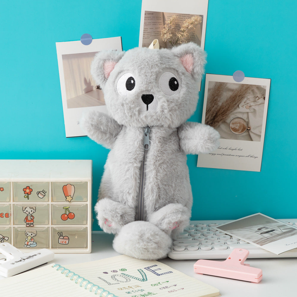 Cute Plush Cat-Themed Pencil Case Bowlift