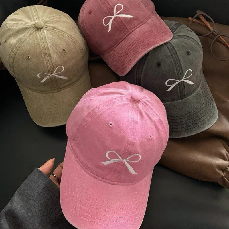 Women's Embroidered Bow Detail Adjustable Baseball Cap Bowlift