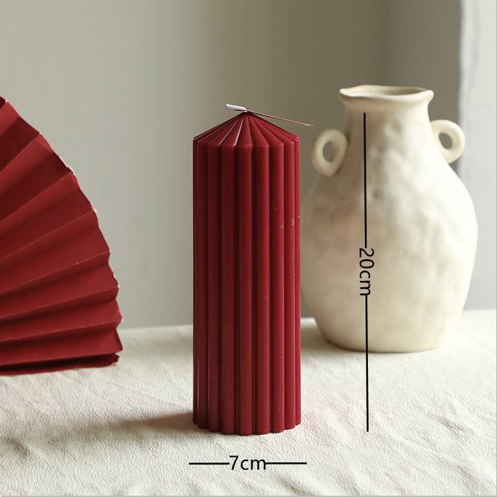 Ribbed Stacked Sphere Decorative Scented Pillar Candle With Long Cotton Wick