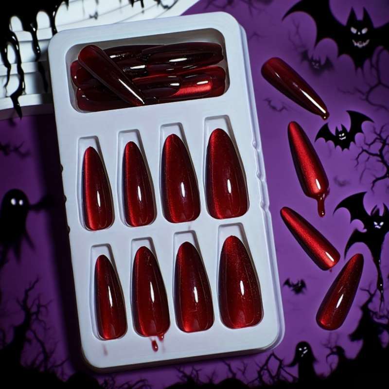 Glossy Pointed Stiletto Press-On Nails Bowlift