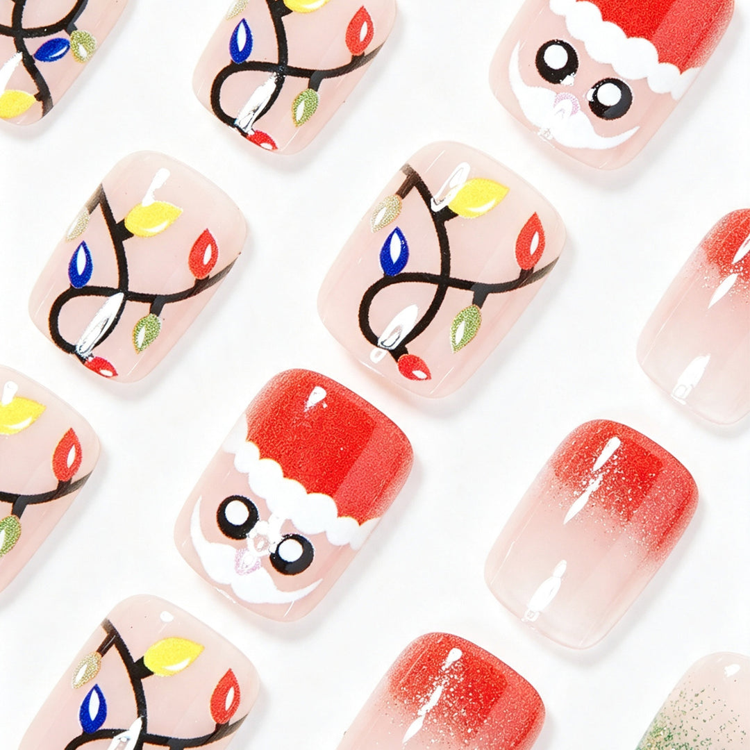 Festive Holiday-Themed Press-On Nail Art Set Bowlift