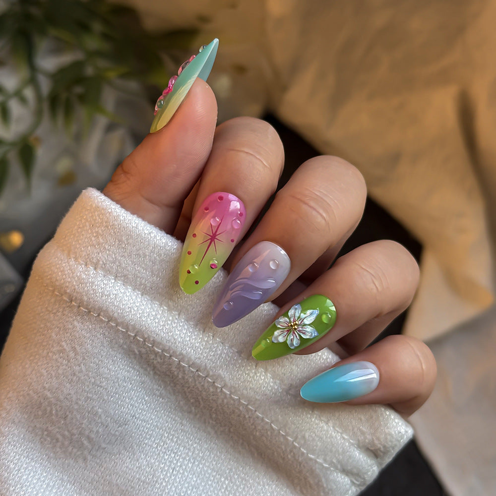 Artistic Floral-Embellished Press-On Nail Set Bowlift