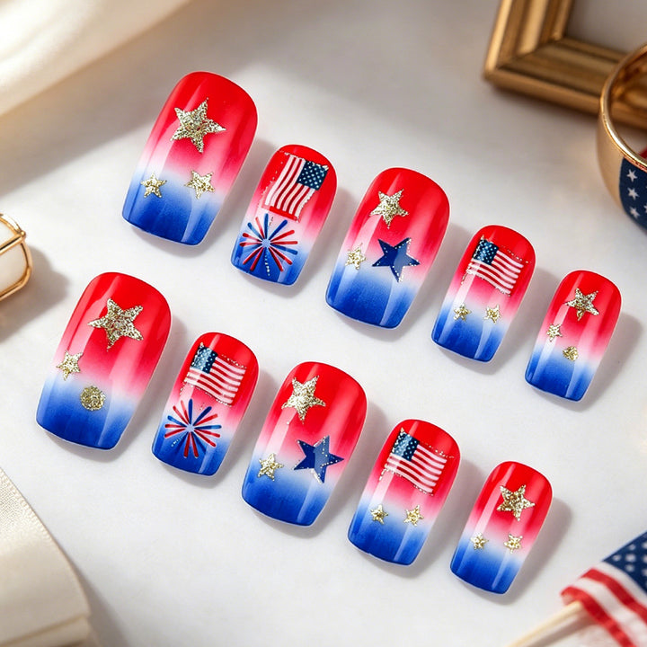 Themed Nail Art with Sparkling Stars and Stripes Bowlift