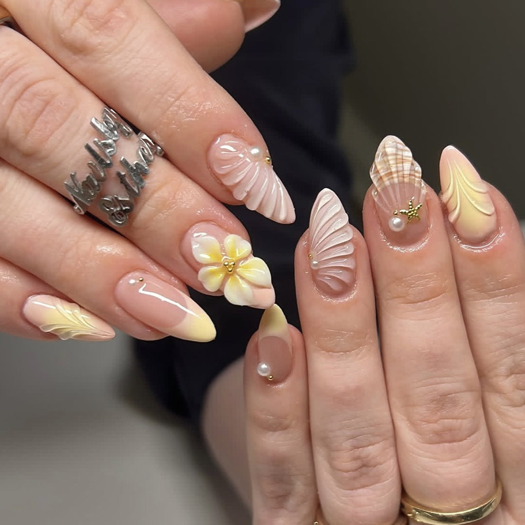 3D Floral Design Stiletto Nail Art Extensions Bowlift