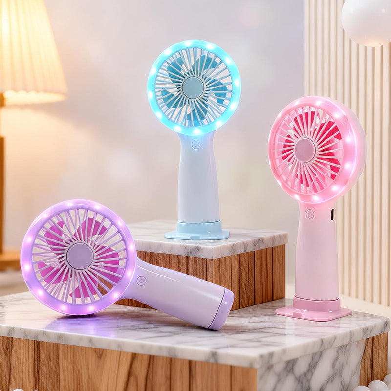 Women Portable Hand Fan with LED Light and USB Connection Bowlift