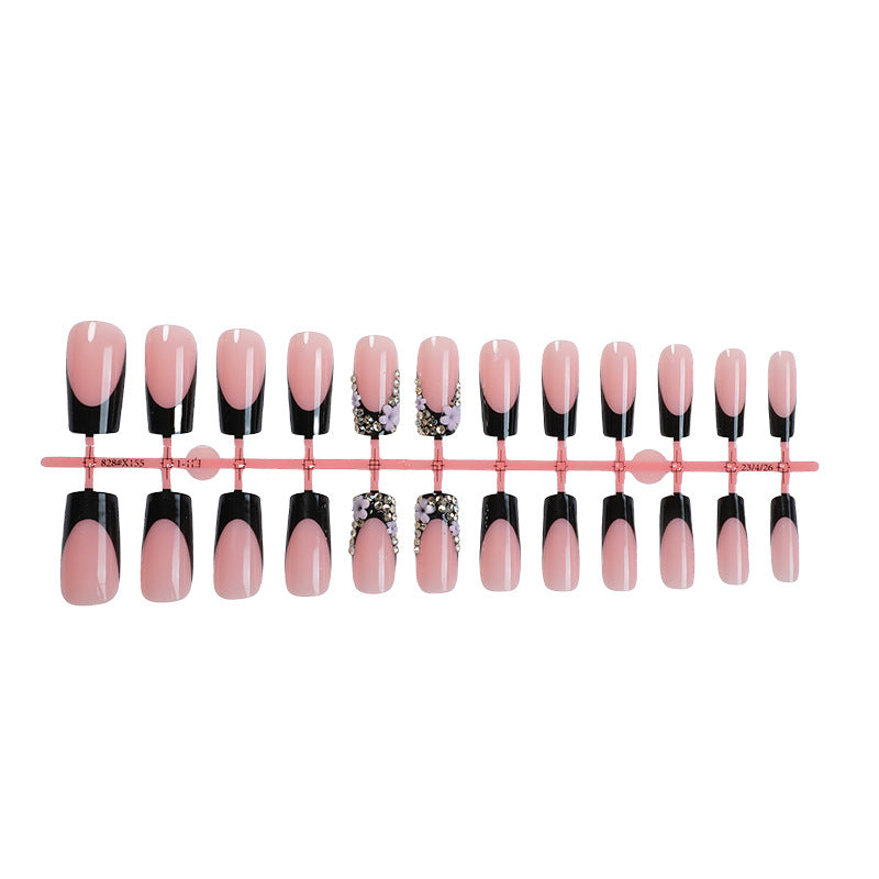 Elegant Press-On Nail Set with Rhinestone and Glossy Accents Bowlift