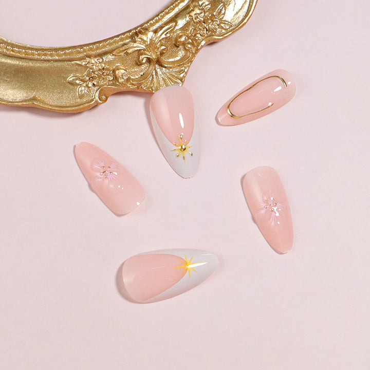 Decorative Press-On Nail Set with Star Accents Bowlift