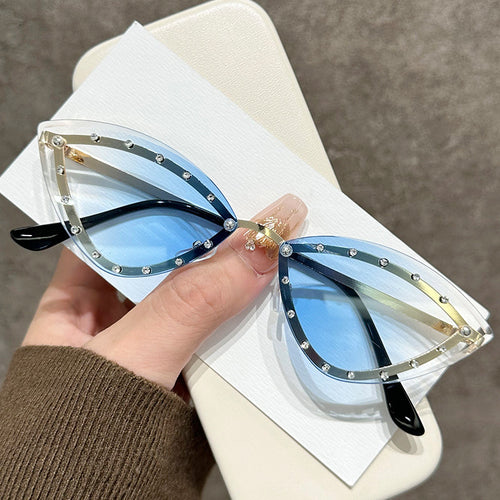Rhinestone-Accented Cat Eye Fashion Sunglasses