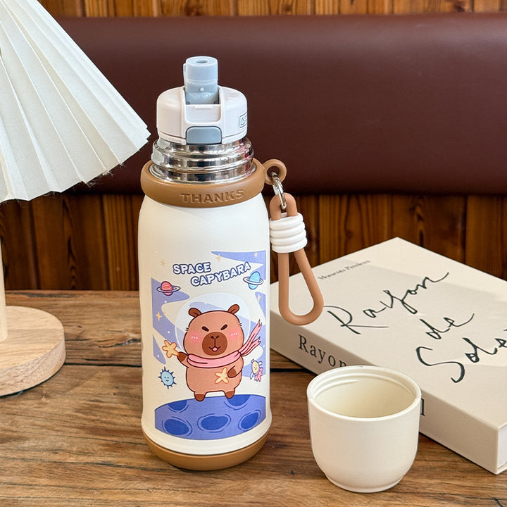 Women's insulated drinking bottle with animal design and practical carrying strap Bowlift