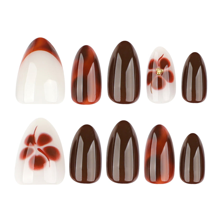 Artful Nail Extensions with Elegant Floral and Glossy Design Bowlift