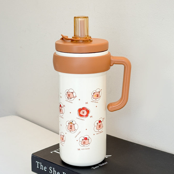 Ladies Insulated Water Bottle with Practical Carry Handle and Fun Animal Design Bowlift