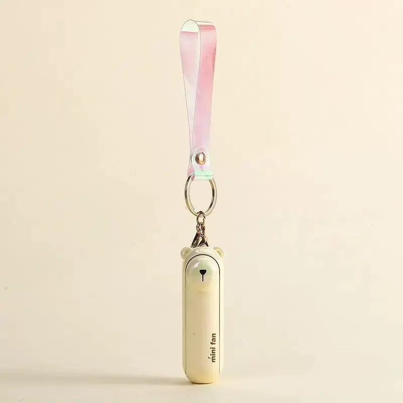 Unisex One Size Rechargeable Keychain Handheld Mini Fan with Wrist Strap and Novel Frog Charm Bowlift