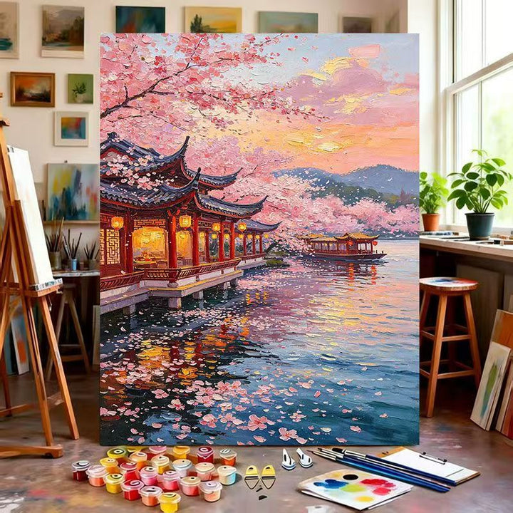 Scenic Cherry Blossom Paint by Numbers Art Kit Bowlift