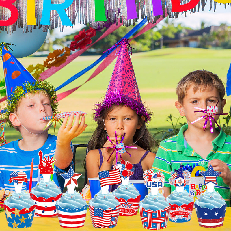Unisex nan Patriotic Cupcake Wrappers Set for Independence Day Party with Scalloped Edges and Printed Stars Stripes Bowlift