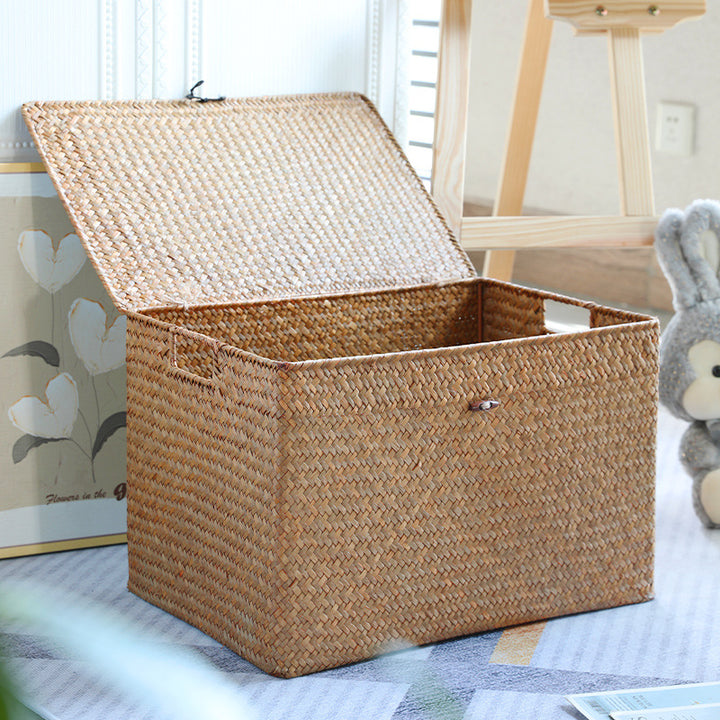 Rectangular Woven Storage Chest with Lid Bowlift
