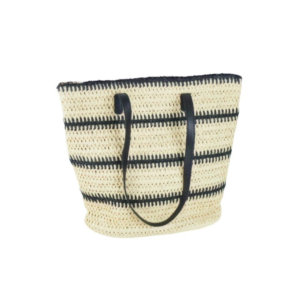 Elegant Raffia Shopping Bag with Leather Handles Bowlift