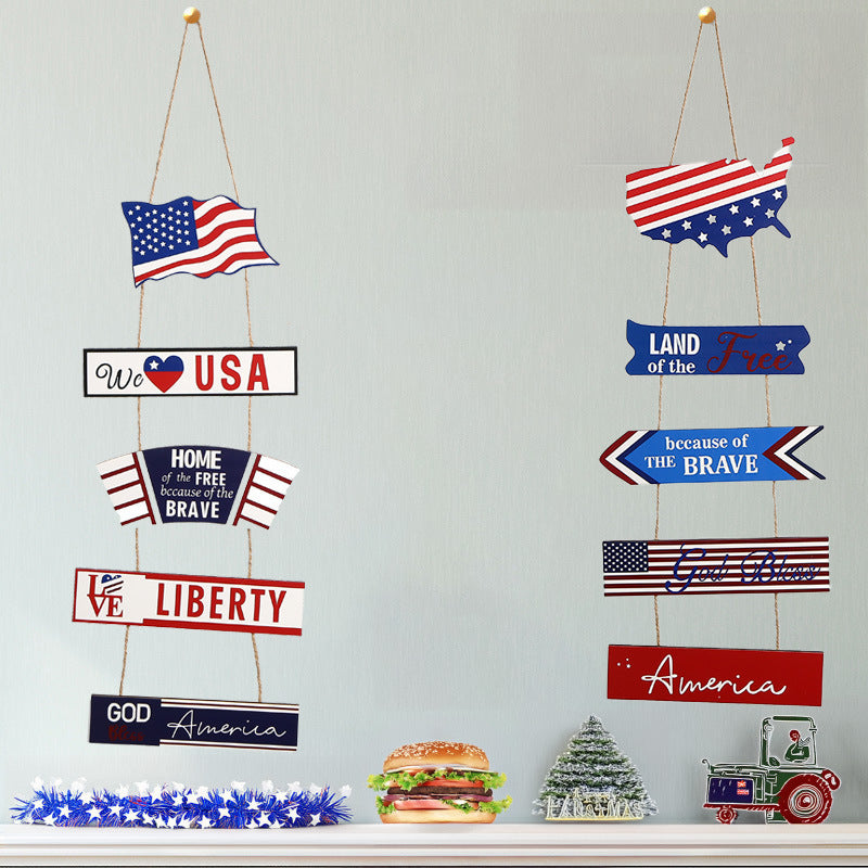 Unisex nan hanging patriotic wood wall decoration with multi-part panels and rope suspension Bowlift