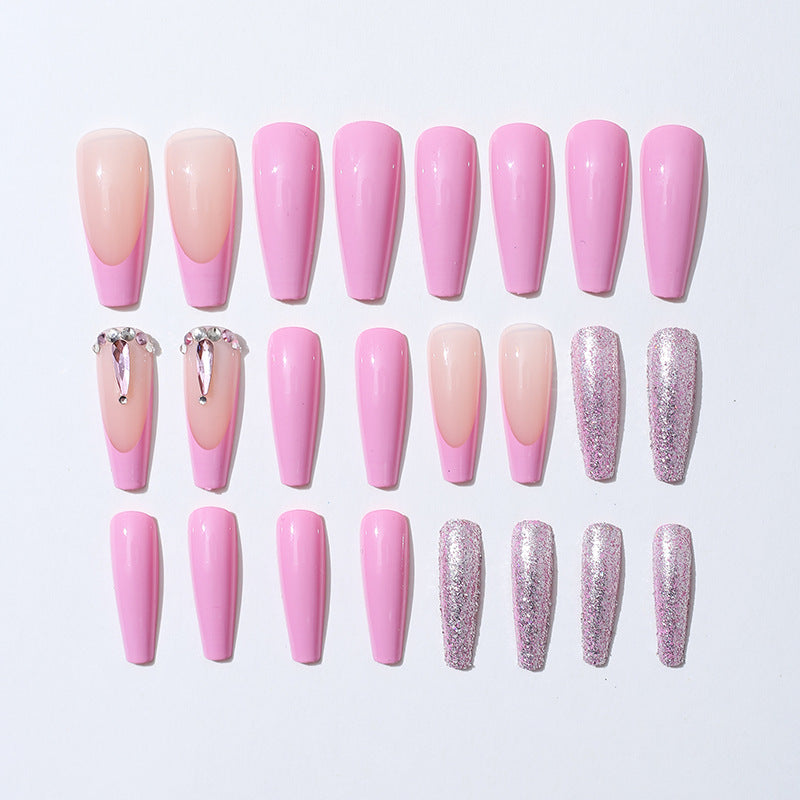 Decorative Press-On Nail Set with Glitter and Gem Accents Bowlift